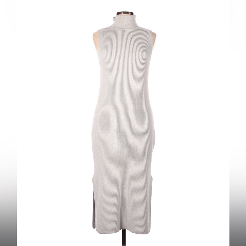 Daily Practice by Anthropologie Grey Ribbed Turtleneck Sleeveless Midi Dress L
